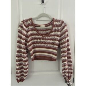 Altar'd‎ State Babydoll Cropped Crochet Knit Sweater Top Peasant Hippi Sz XS Y2K